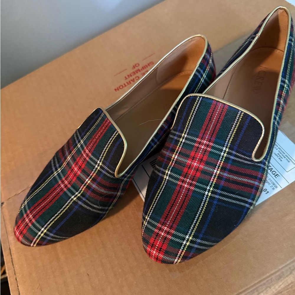 J. Crew Tartan Loafers in Red, Green, and Blue